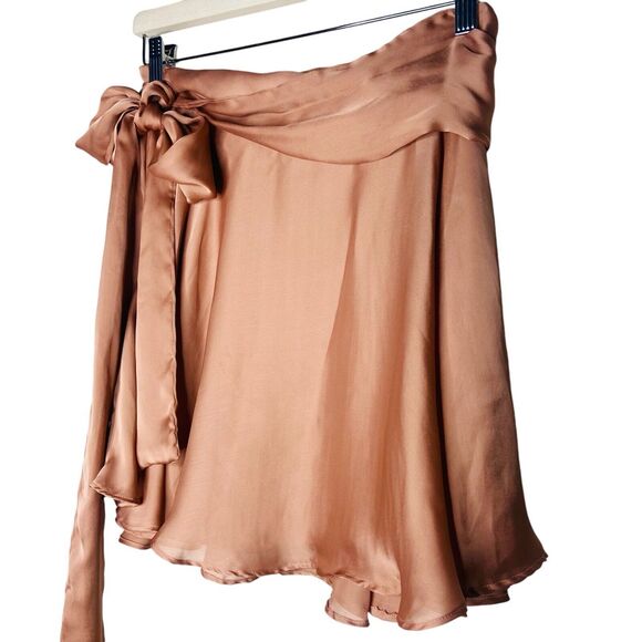 FREE PEOPLE x KAS NEW YORK CHIFFON SKATER MINI SKIRT SIZE S Copper Champaign Bow - Picture 6 of 13